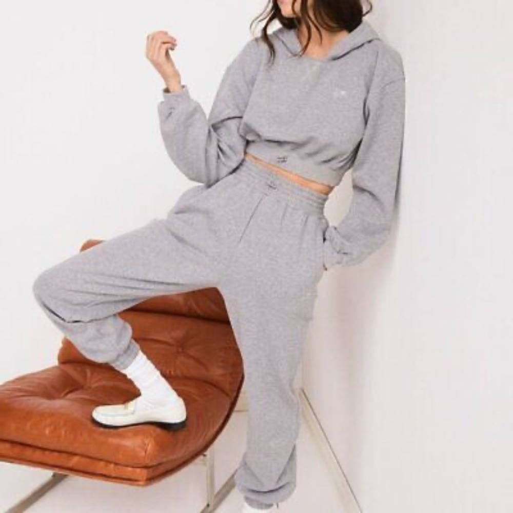 For Love & Lemons Gray Cropped Hoodie Sweatshirt & Joggers XL Set New VS FLL NWT